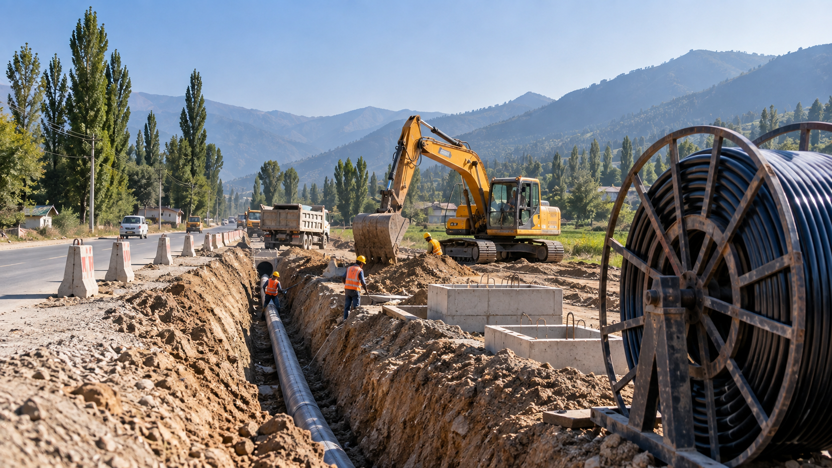 Construction equipment at an active work site