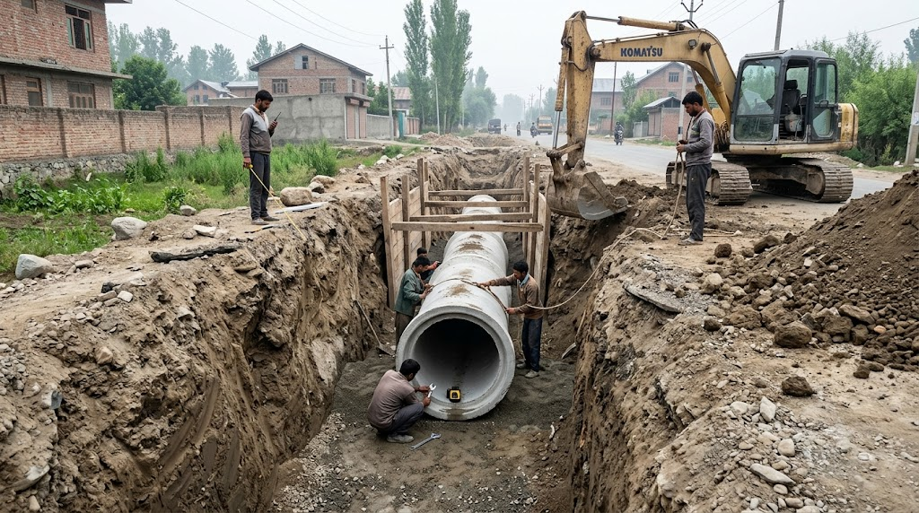 Deep drainage pipe installation
