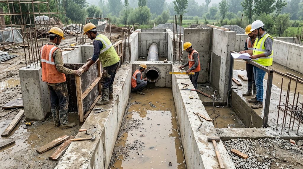 Sewage treatment pipework installation