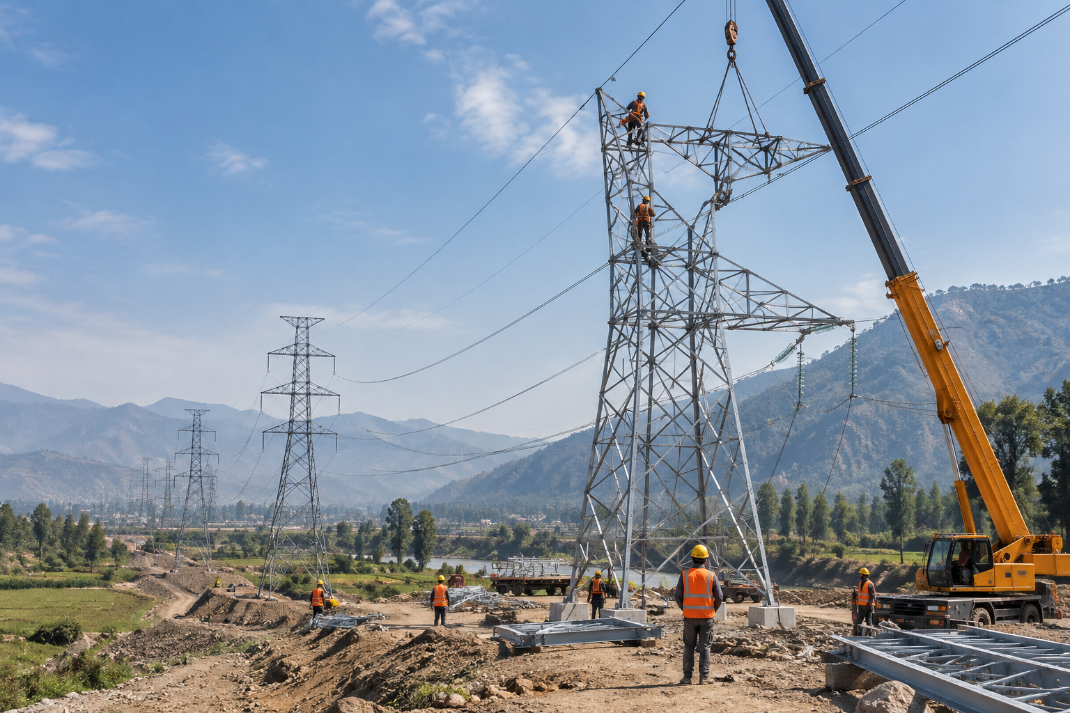 Transmission tower erection work