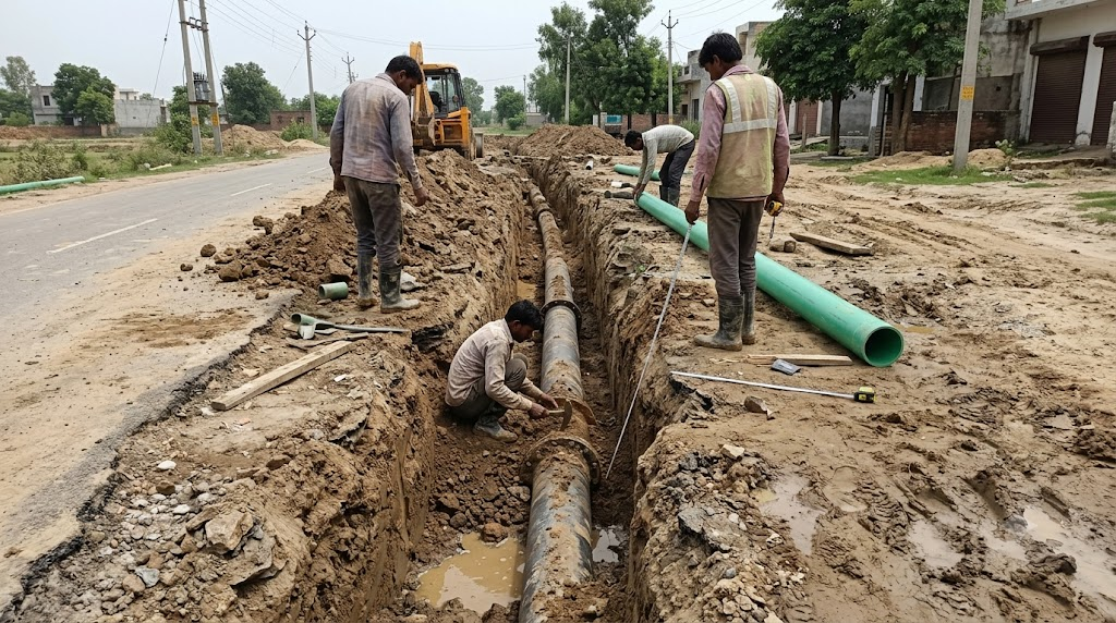 Utility pipeline installation work